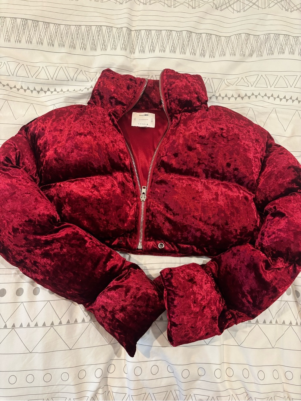 Cardi B x Fashion Nova Red Velvet Puffer Jacket - Women